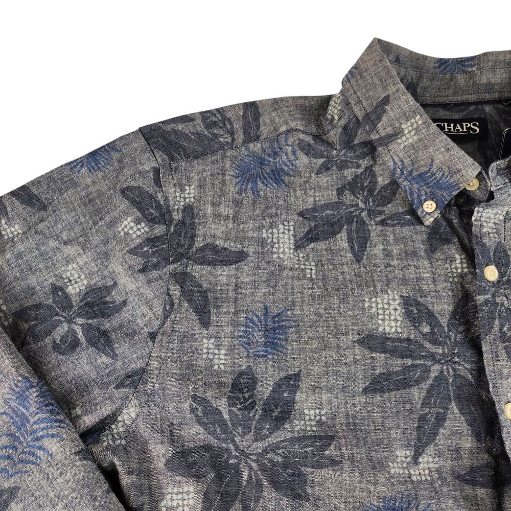 Chaps Shirt Mens XXL 2XL Blue Button Up Down Denim Tropical Floral Collared NWT - Picture 5 of 14